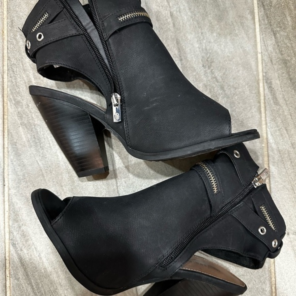 Black Peep-Toe Ankle Boots